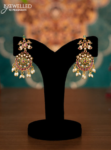 Antique guttapusalu necklace manga & peacock design with kemp & cz stones and pearl hangings