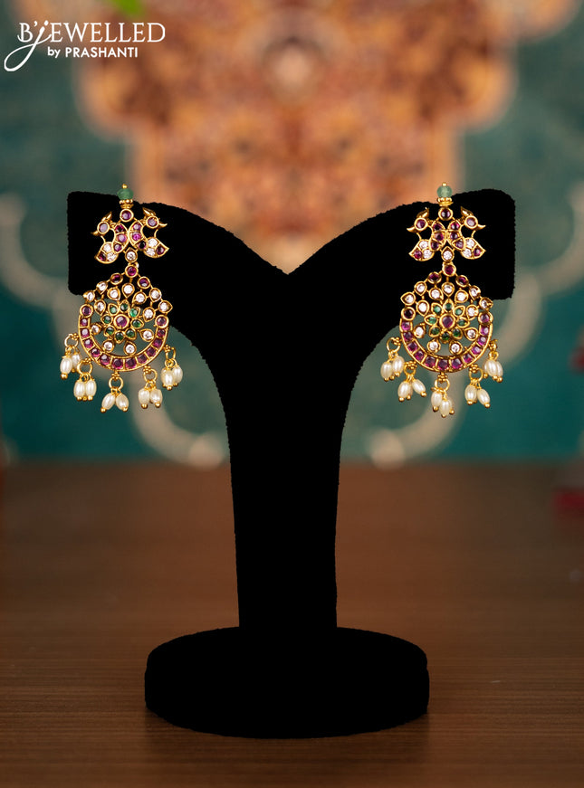 Antique guttapusalu necklace manga & peacock design with kemp & cz stones and pearl hangings