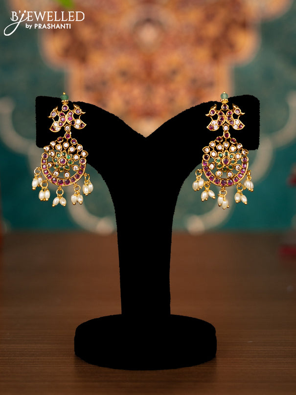 Antique guttapusalu necklace manga & peacock design with kemp & cz stones and pearl hangings
