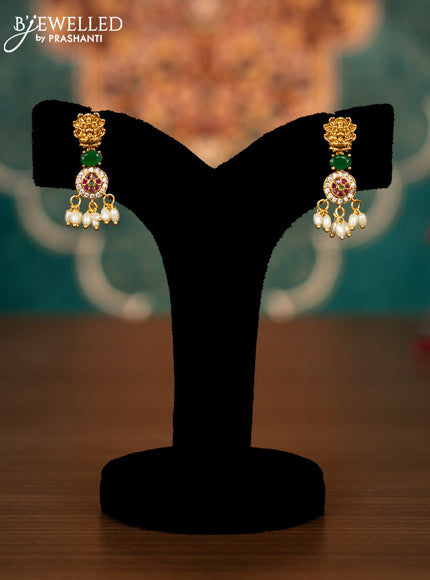 Antique guttapusalu necklace lakshmi design with kemp & cz stones and pearl hangings