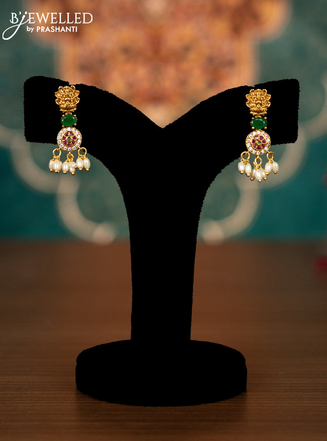 Antique guttapusalu necklace lakshmi design with kemp & cz stones and pearl hangings