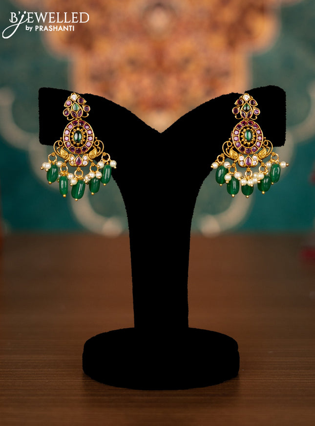 Antique guttapusalu necklace peacock design with kemp & cz stones and pearl & green beads hangings