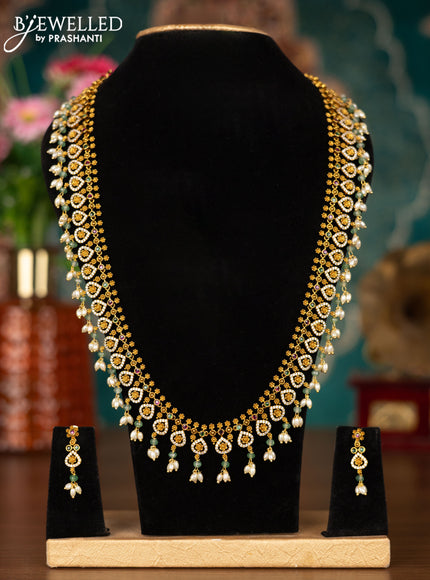 Antique guttapusalu haram floral design with kemp & cz stones and pearl hangings