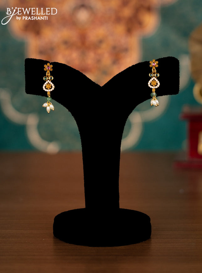 Antique guttapusalu haram floral design with kemp & cz stones and pearl hangings