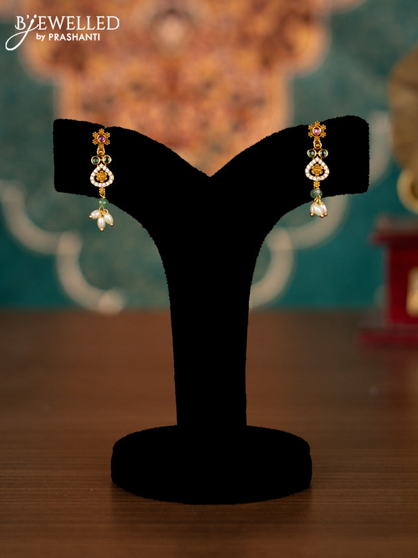 Antique guttapusalu haram floral design with kemp & cz stones and pearl hangings