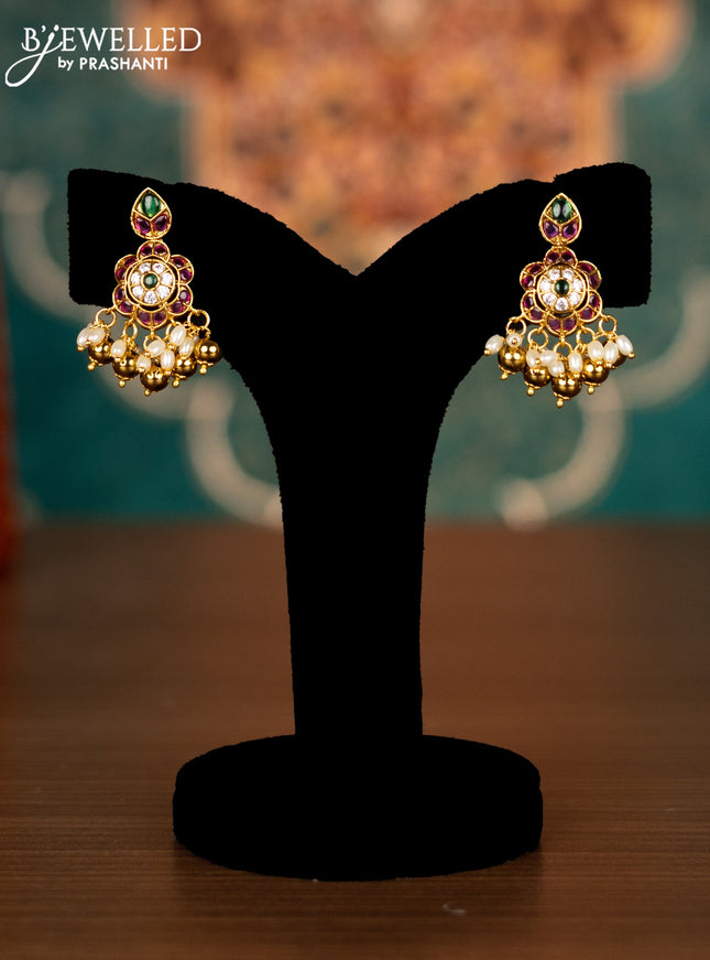 Antique guttapusalu necklace lakshmi design with kemp & cz stones and pearl & golden beads hangings