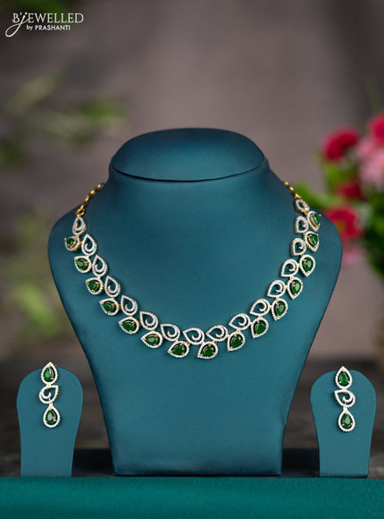 Zircon necklace with emerald and cz stones in gold finish