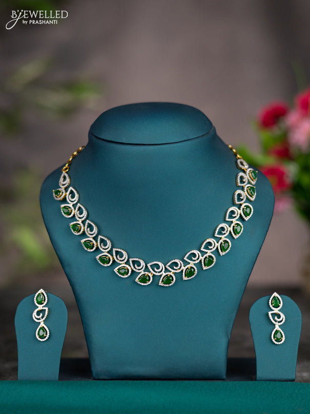 Zircon necklace with emerald and cz stones in gold finish