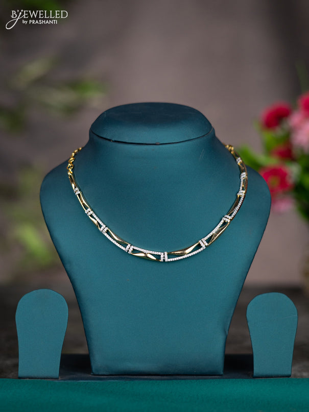 Zircon necklace with cz stones without earrings in gold finish