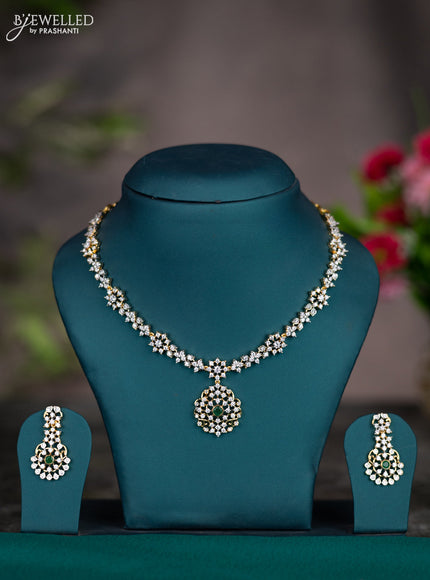 Zircon necklace with emerald and cz stones in gold finish