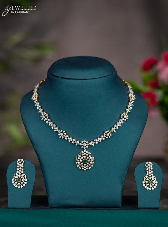 Zircon necklace with emerald and cz stones in gold finish