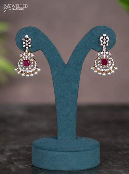 Zircon necklace with ruby & cz stones and pearl hangings in gold finish