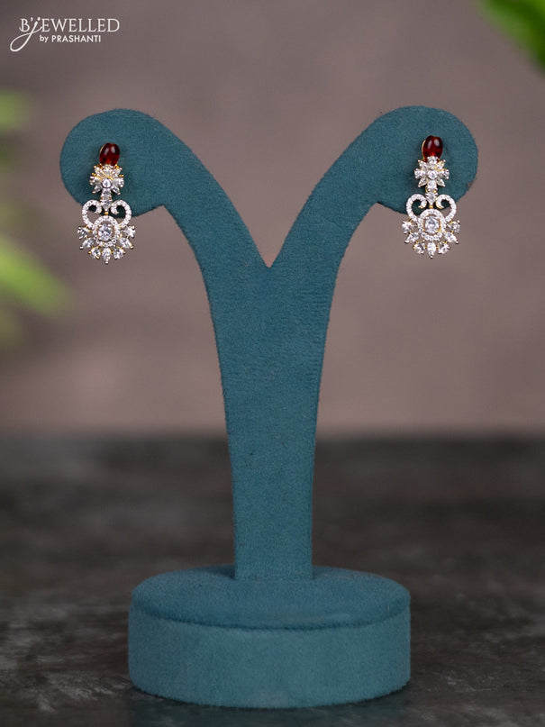 Zircon necklace with maroon beads and cz stones in gold finish