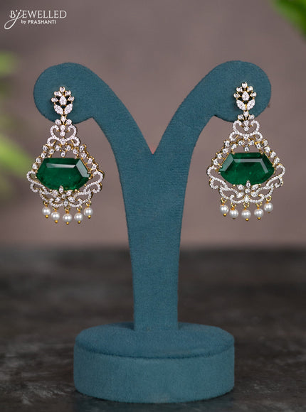 Zircon necklace with emerald & cz stones and pearl hangings in gold finish