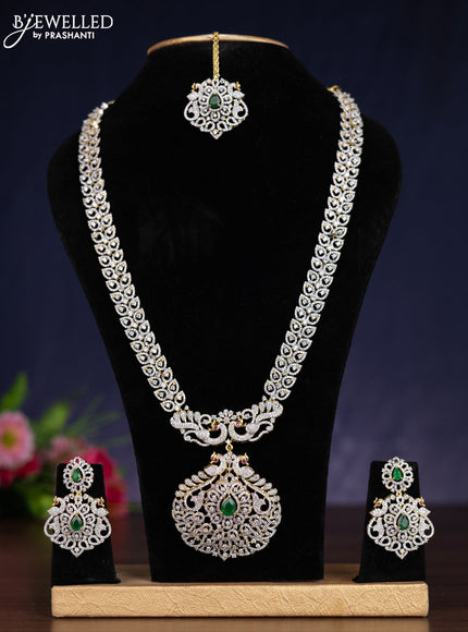 Zircon haram removable pendant with maang tikka and kemp & cz stones in gold finish