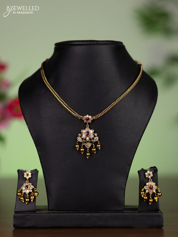 Antique attigai necklace with kemp & cz stones and golden beads hangings
