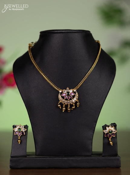 Antique attigai necklace chandbali & floral design with kemp & cz stones and golden beads hangings