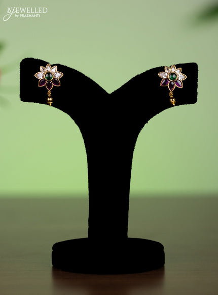 Antique attigai necklace chandbali & floral design with kemp & cz stones and golden beads hangings