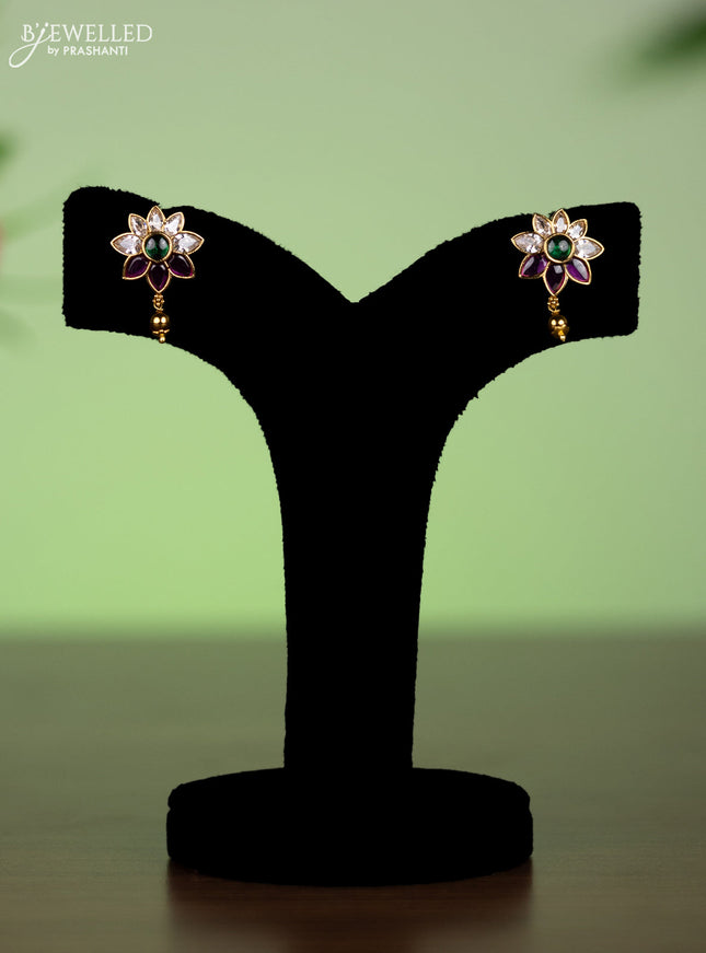 Antique attigai necklace chandbali & floral design with kemp & cz stones and golden beads hangings