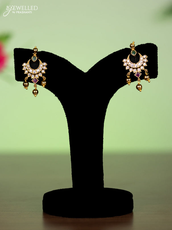 Antique attigai necklace with kemp & cz stones and golden beads hangings