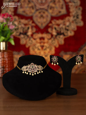 Antique choker with kemp & cz stones and pearl hangings
