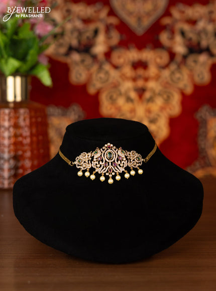 Antique choker with kemp & cz stones and pearl hangings