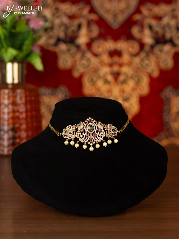 Antique choker with kemp & cz stones and pearl hangings