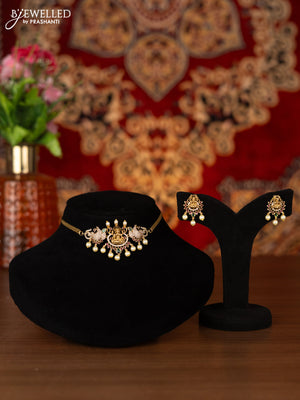 Antique choker lakshmi design with kemp & cz stones and pearl hangings