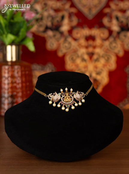 Antique choker lakshmi design with kemp & cz stones and pearl hangings