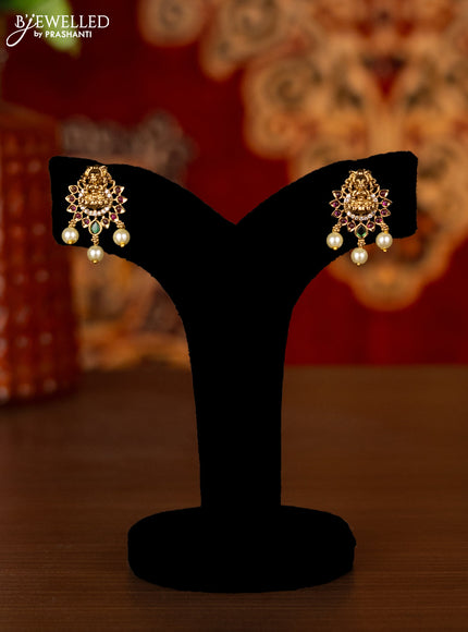 Antique choker lakshmi design with kemp & cz stones and pearl hangings