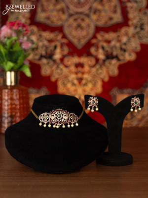 Antique choker peacock design with kemp & cz stones and pearl hangings