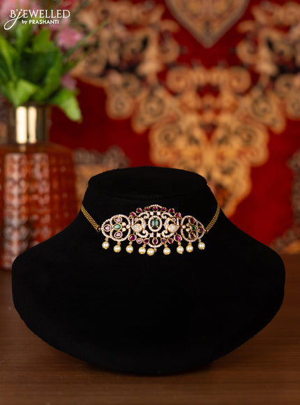 Antique choker peacock design with kemp & cz stones and pearl hangings