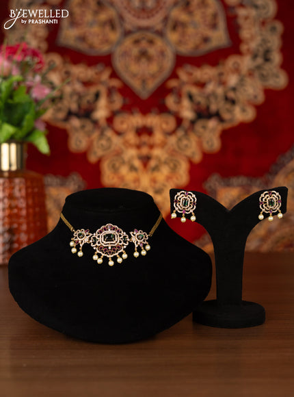 Antique choker with kemp & cz stones and pearl hangings