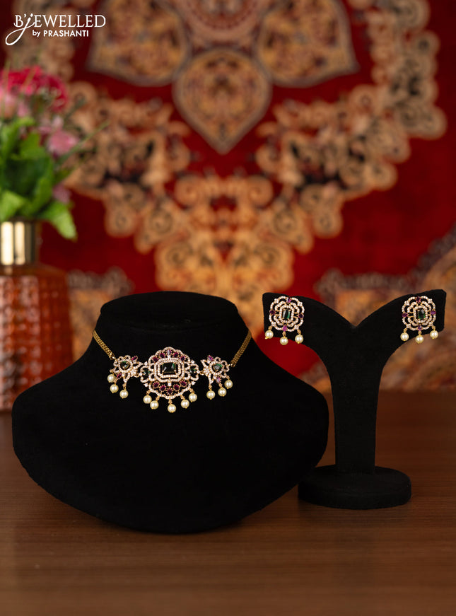 Antique choker with kemp & cz stones and pearl hangings