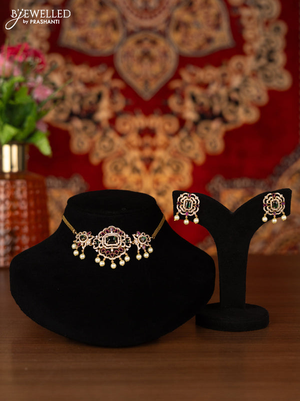 Antique choker with kemp & cz stones and pearl hangings