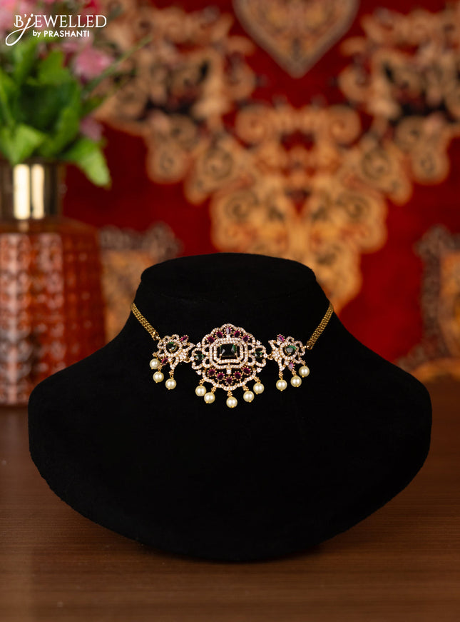 Antique choker with kemp & cz stones and pearl hangings