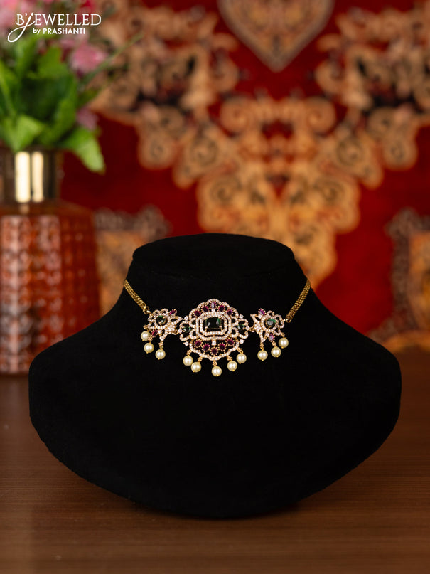 Antique choker with kemp & cz stones and pearl hangings