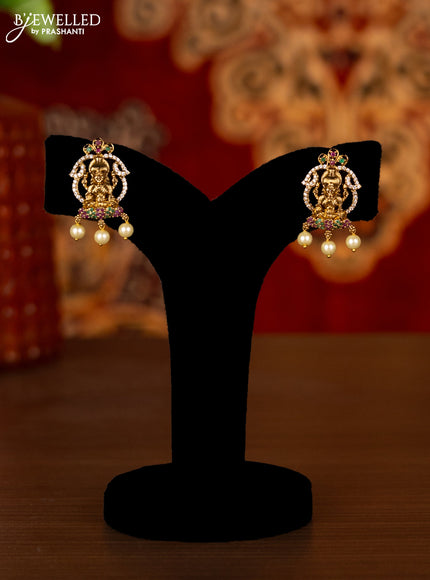 Antique choker lakshmi design with kemp & cz stones and pearl hangings