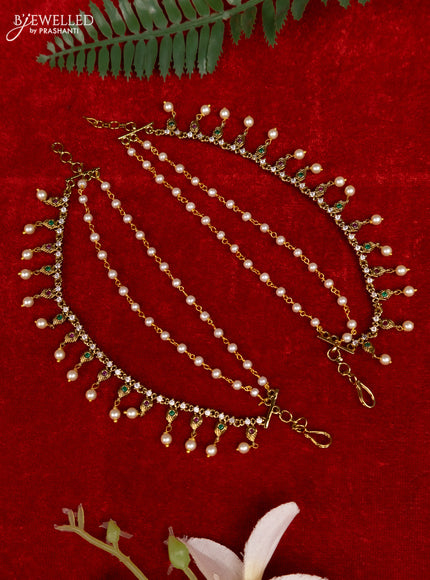 Antique triple layer mattal with kemp & cz stones and pearl hangings