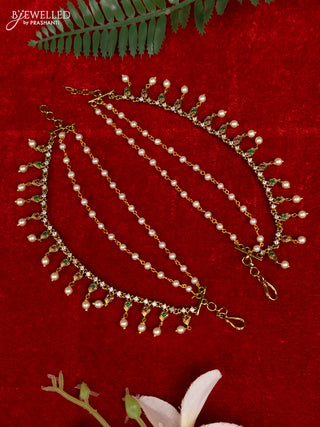 Antique triple layer mattal with kemp & cz stones and pearl hangings