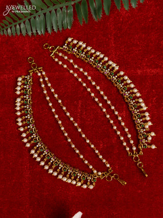 Antique triple layer mattal with kemp & cz stones and pearl hangings