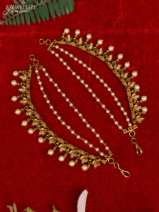 Antique triple layer mattal with kemp & cz stones and pearl hangings