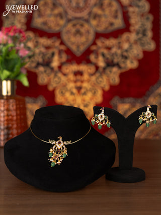 Antique ring type choker peacock pendant with kemp & cz stones and mint green beads hangings