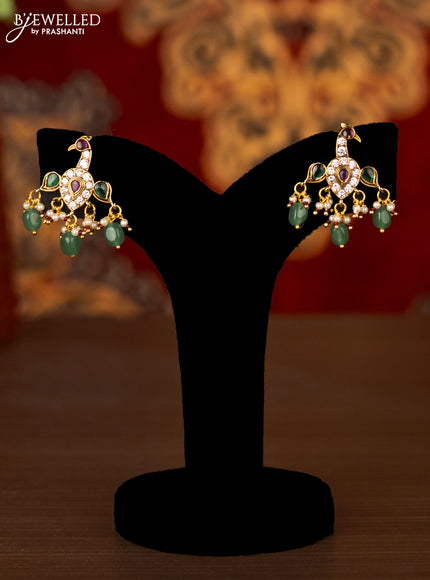 Antique ring type choker peacock pendant with kemp & cz stones and mint green beads hangings