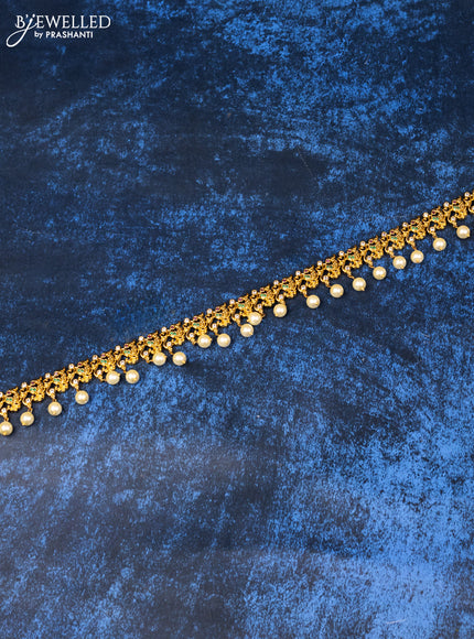 Antique hip chain peacock design with kemp & cz stones and pearl hangings