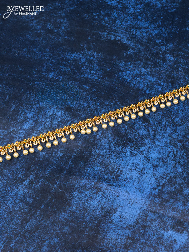 Antique hip chain floral design with kemp & cz stones and pearl hangings