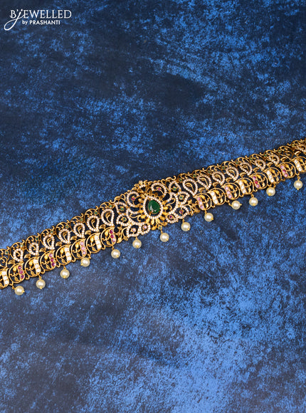 Antique hip belt with kemp & cz stones and pearl hangings