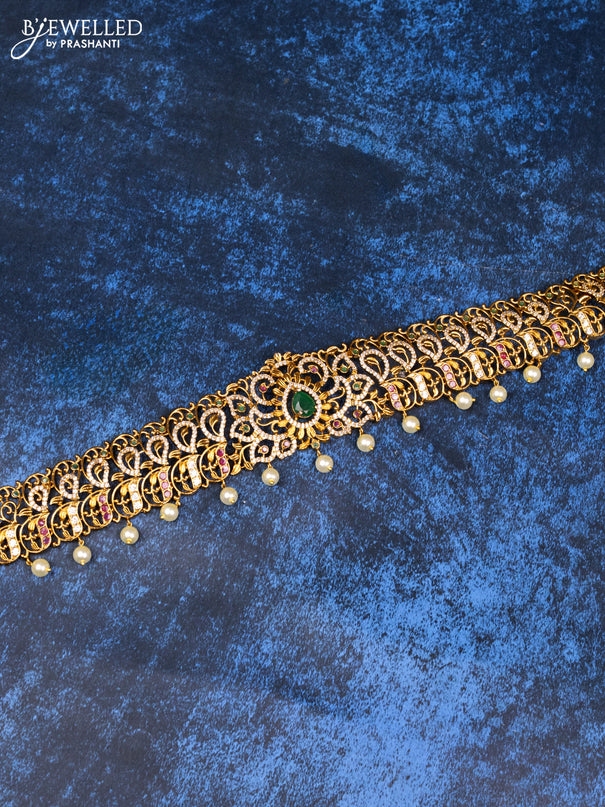 Antique hip belt with kemp & cz stones and pearl hangings