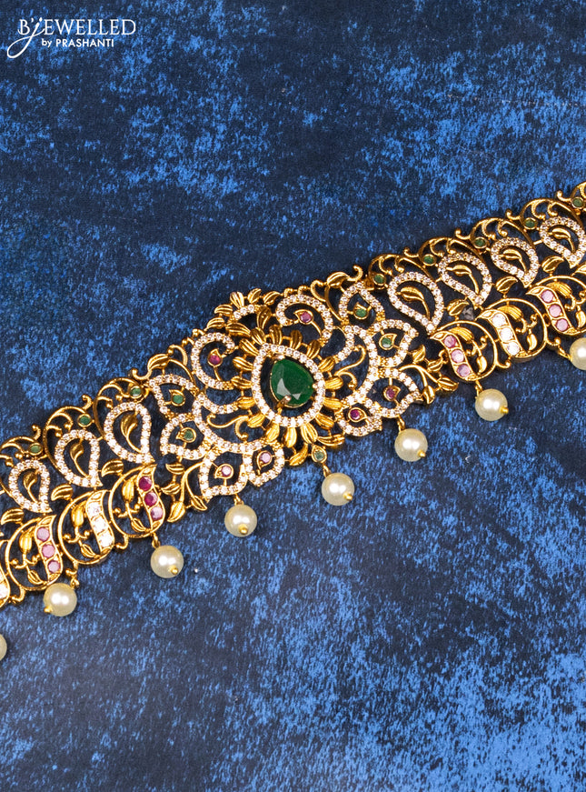 Antique hip belt with kemp & cz stones and pearl hangings