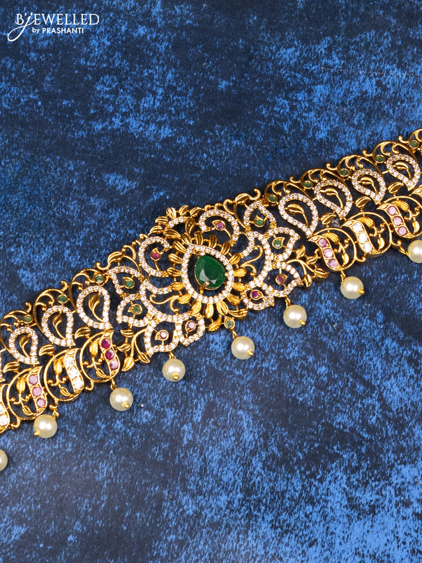 Antique hip belt with kemp & cz stones and pearl hangings